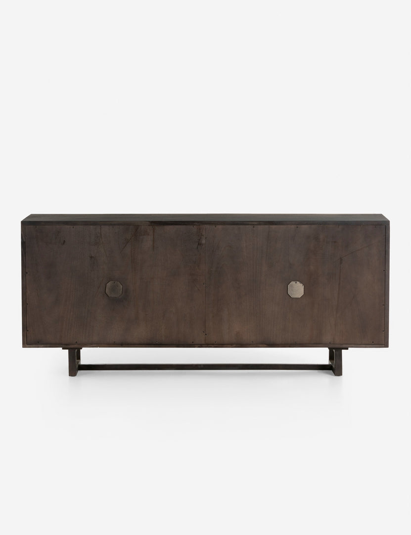 Rear view of the Margot black natural mango wood sideboard with cane doors.
