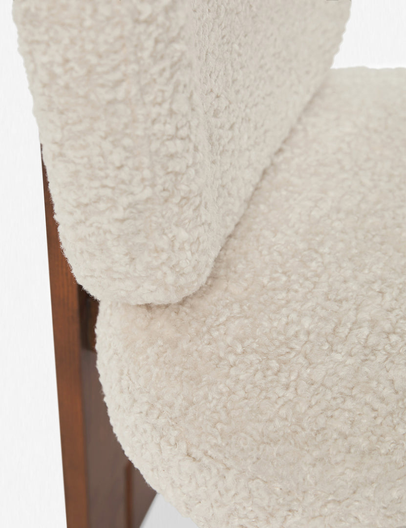 Detailed view of the white plush fabric on the back and surface of the Sydney white plush armless dining chair