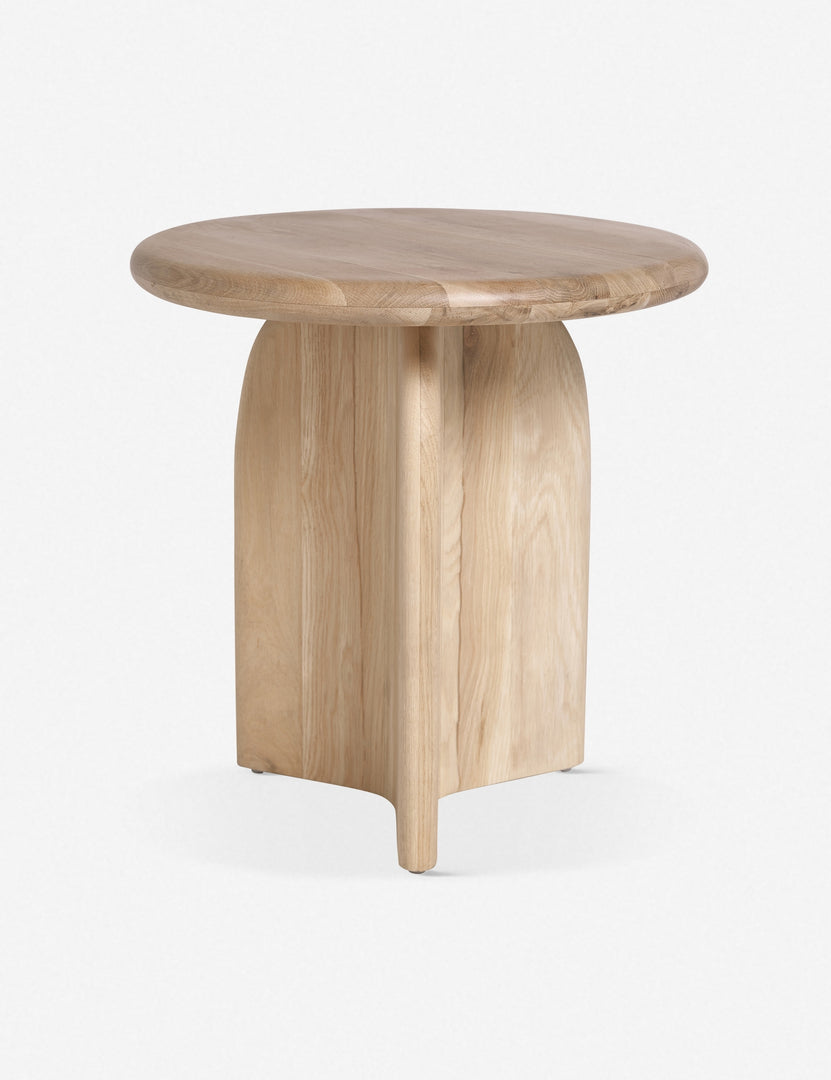 Ada solid oak side table with oval top and curved pedestal base