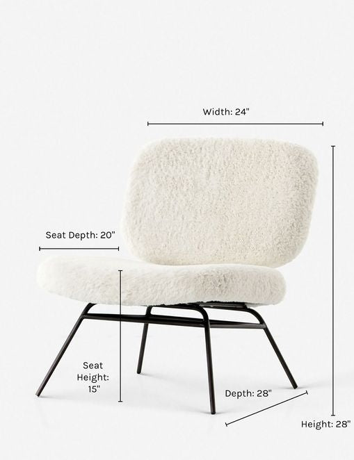 Dimensions on the Amanda white plush upholstered accent chair