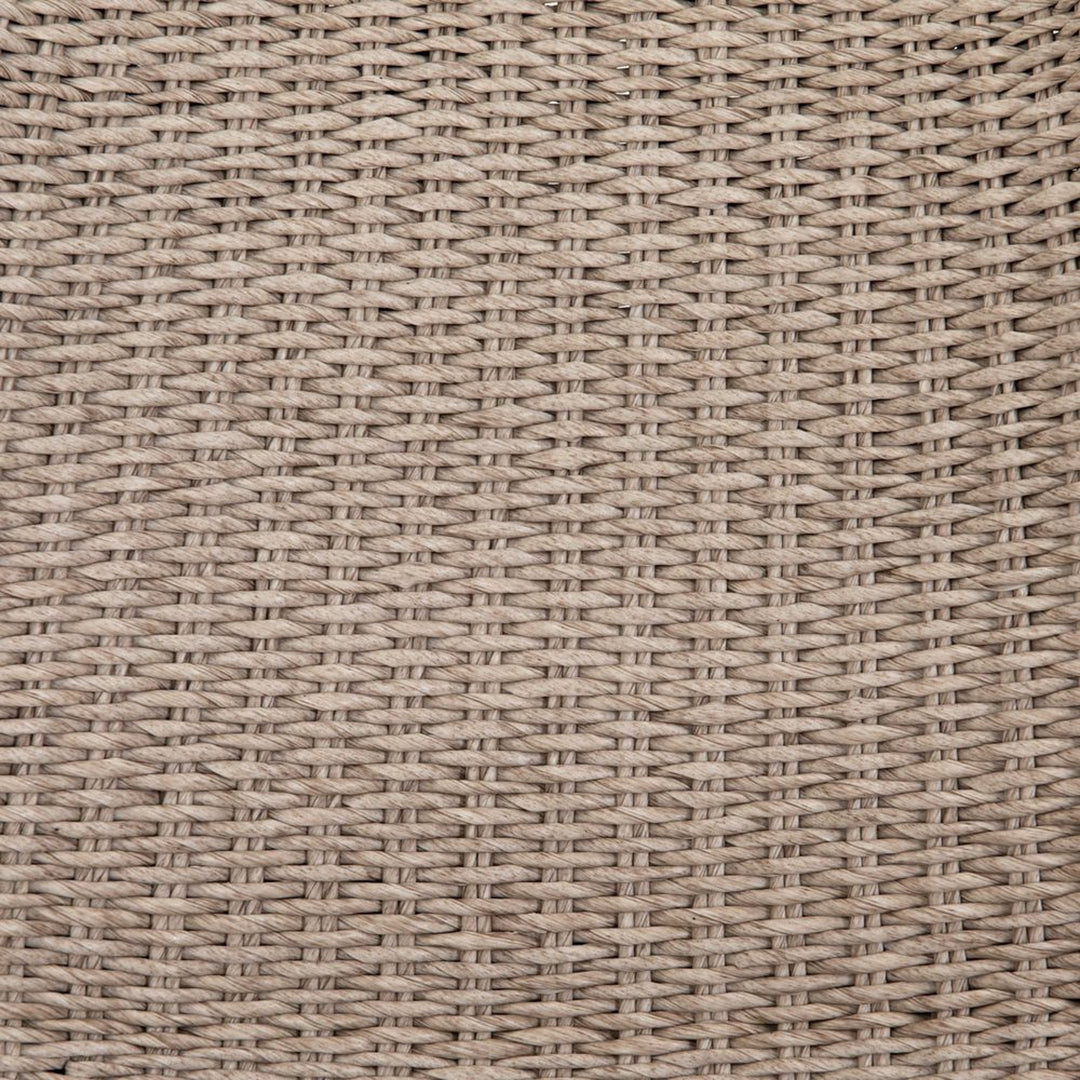 Detailed shot of the woven wicker on the Manila wicker weave beige indoor and outdoor dining chair