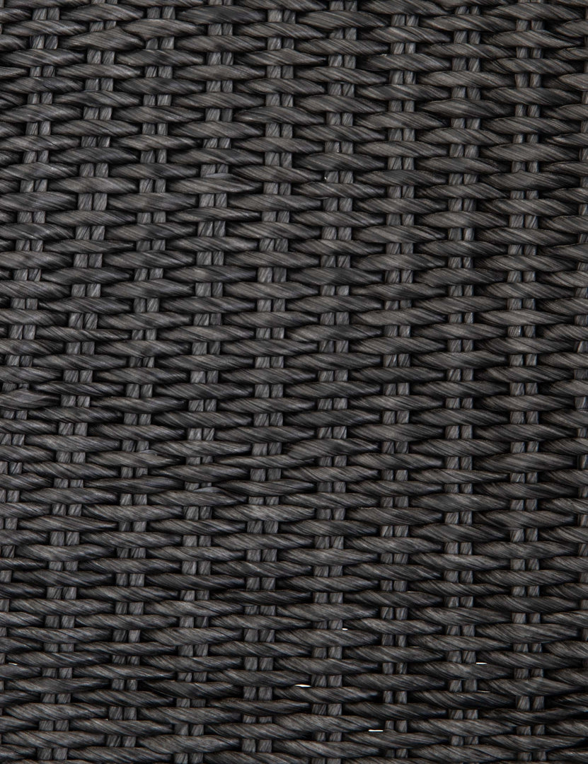 Detailed shot of the black woven wicker on the Manila wicker weave black indoor and outdoor dining chair