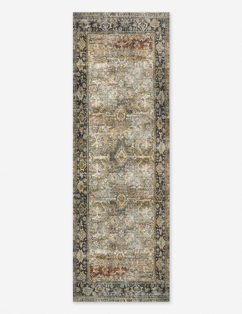 The Dacion distressed dark-toned persian rug in its runner size