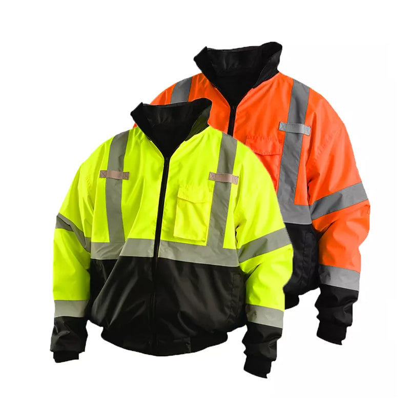 Hi Vis Viz Visibility Bomber Workwear Safety Fluorescent Hooded Wear Jacket Coat 
