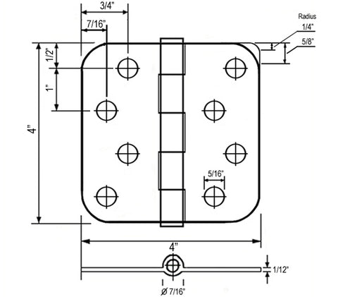 sketch diagram of a door hinge and measurements