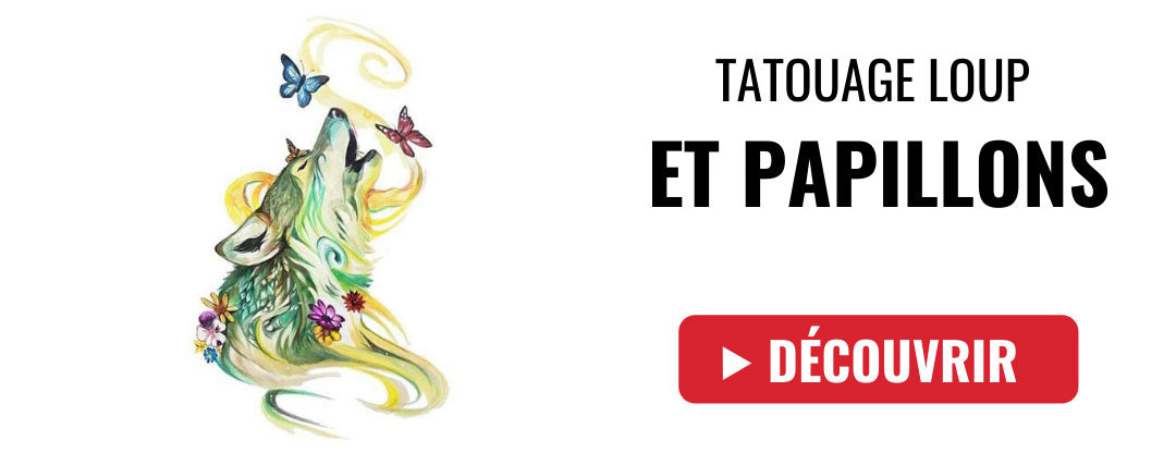 tatouage loup et papillons 