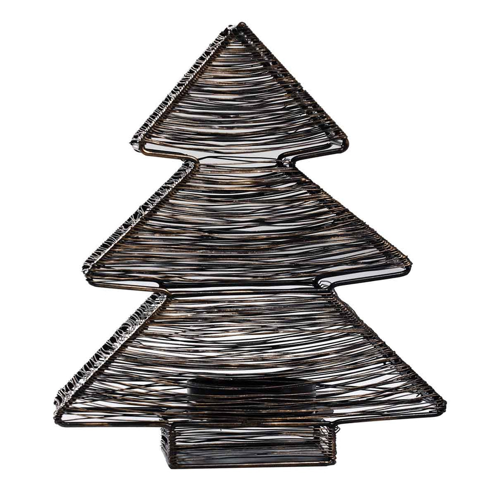 Legacy regel Kameel PTMD Windlicht Bibi - kerstboom van ijzerdraad - 24 x 8 x 26 - zwart
