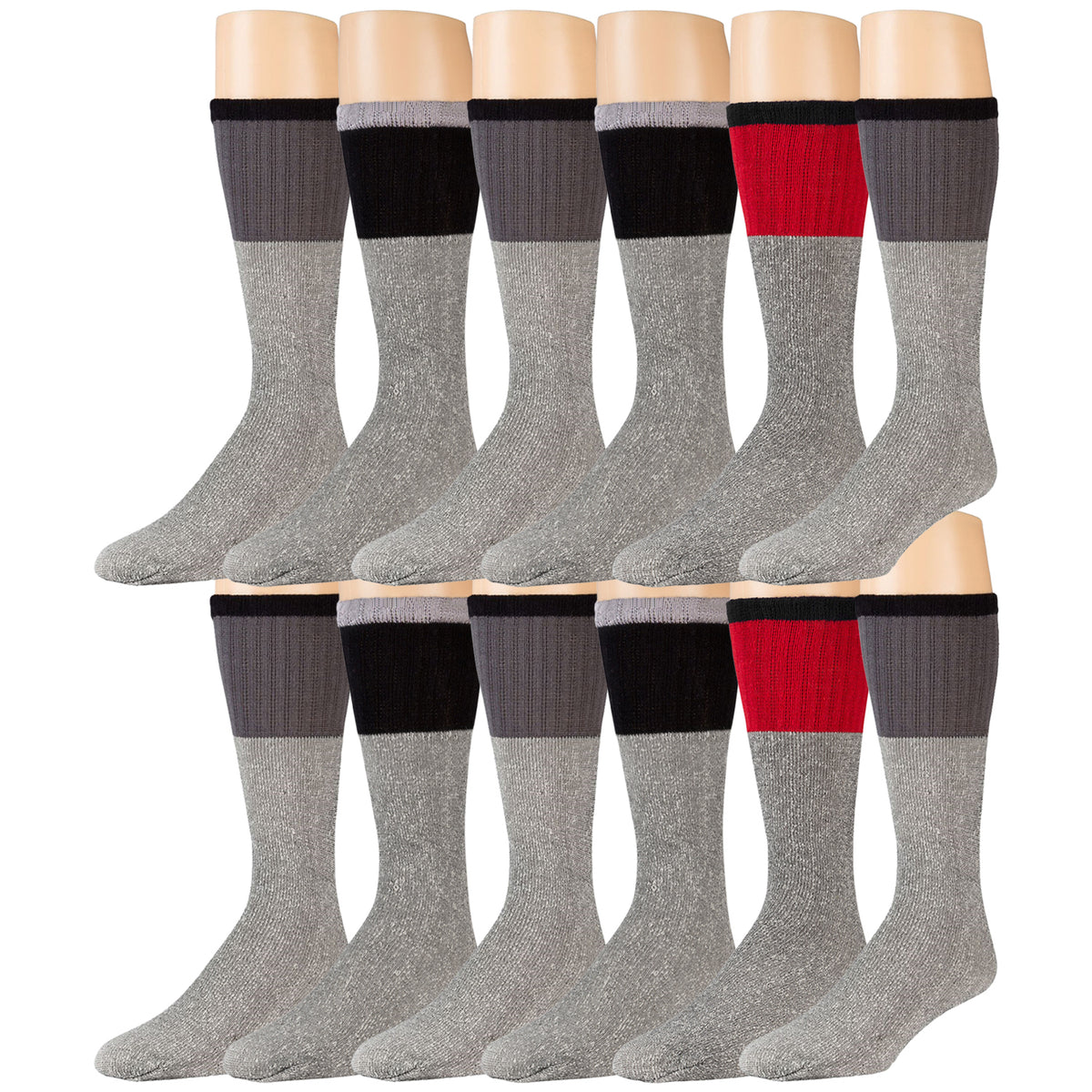 12 Pairs Of Thermal Tube Socks For Hiking Grey With Colored