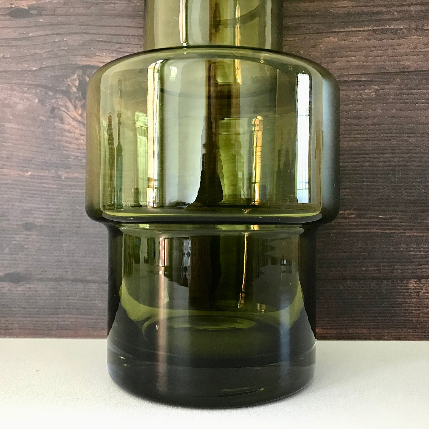 Riihimaki Olive Khaki Green Camshaft Glass Vase Cog Tamara Aladin 1970s Scandinavian
