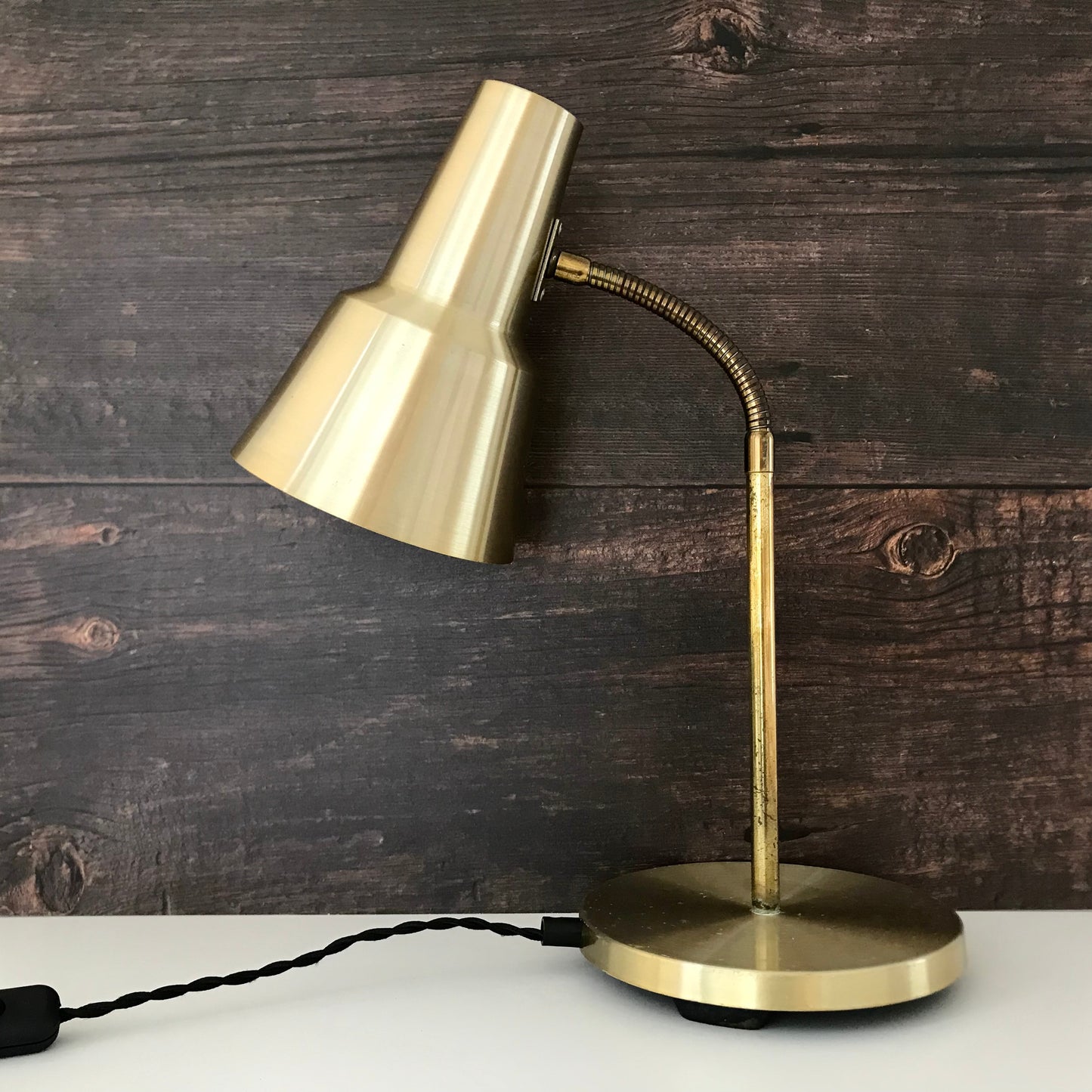 Vintage Danish Brass Desk Office Lamp Retro Gold Design 1960s 1970s