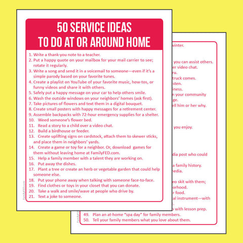 50 service ideas to do at or around home during the Coronavirus quarantine