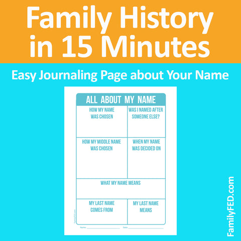 Family History Made Easy with Free Journaling Pages about Your Name for Our Family History in 15 Minutes Series by Family FED