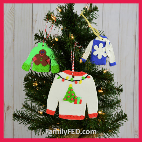 Create ugly-Christmas-sweater ornaments from clay.