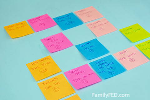 3. Combine the entire family’s sticky notes by day of the week and time. Identify any open spaces that are natural for a family time