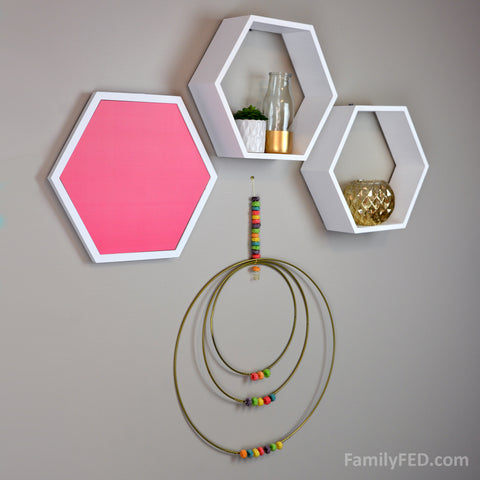 Use three gold hoops to create Fruit Loops Arts and Crafts with home decor—a Creativity Exercise with Fun and Food
