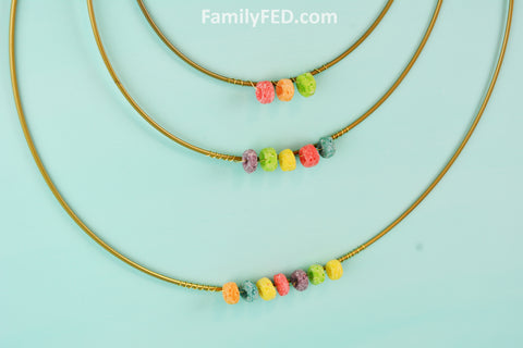 Use three gold hoops to create Fruit Loops Arts and Crafts—a Creativity Exercise with Fun and Food