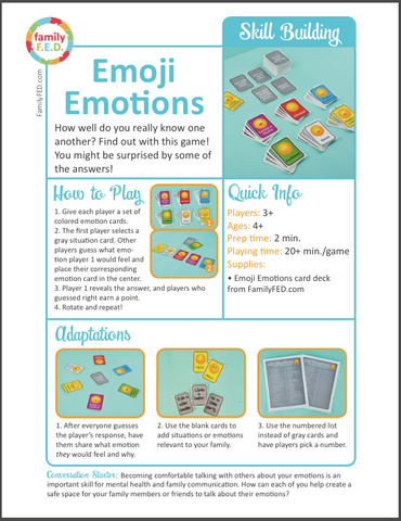 Instructions for Emoji Emotions Game by Family F.E.D.