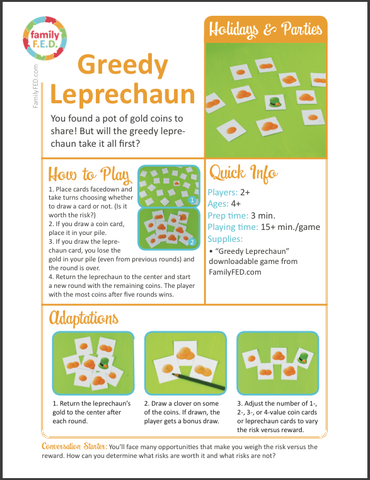 Instructions for Greedy Leprechaun game by Family FED