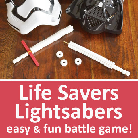 DIY Life Savers Lightsabers candy lightsabers and Star Wars party game for an epic Star Wars battle on Star Wars day
