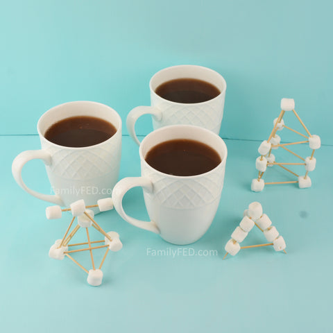 Build a floating marshmallow structure on hot chocolate
