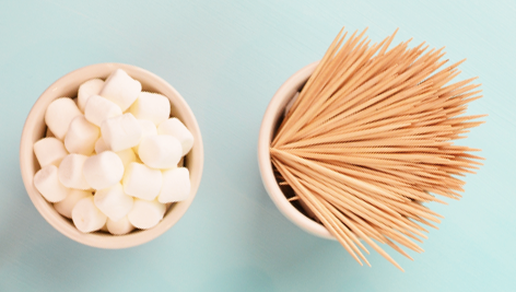 Marshmallows and toothpicks used for marshmallow engineering STEM project