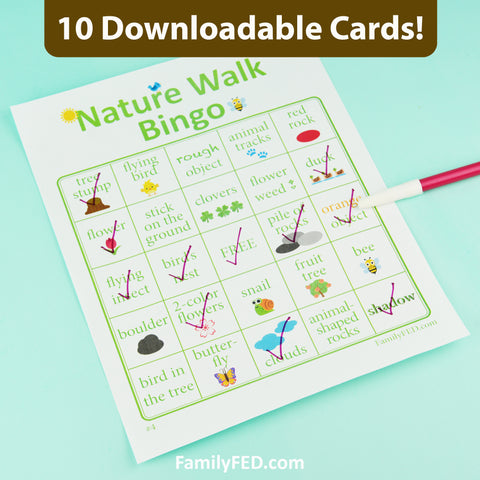 Nature Walk Bingo game with 10 downloadable cards