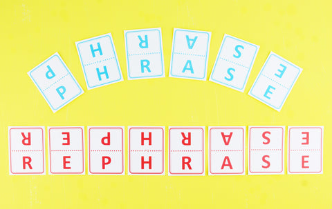 Phrase Rephrase word game with letter cards for family games, spelling games, and party games