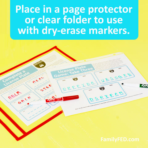 bring along a clear pocket folder or page protector for each person and some dry-erase markers (we use these) to keep the printouts reusable through the whole trip. 