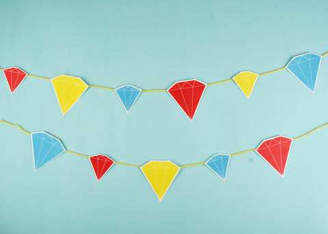 Downloadable jewel or gemstone pennant banner in Snow White colors