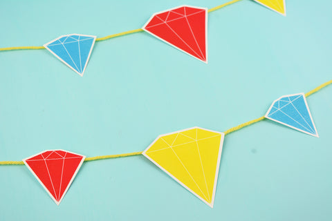 Downloadable jewel or gemstone pennant banner in Snow White colors