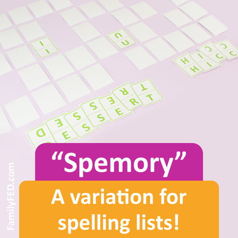 to incorporate this game into a weekly spelling list, simply set up the game board with all the letters used in two—or more, depending on the number of players—of the spelling words for the week and then sprinkle in some additional letters as well. 