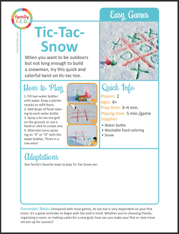 How-to instructions for Tic-Tac-Snow from Family F.E.D.