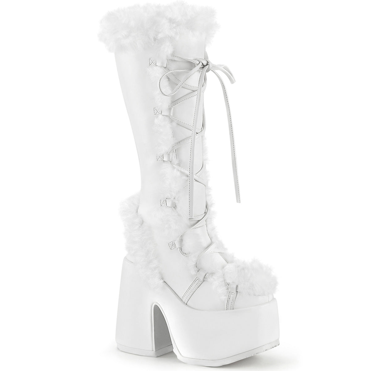 white fur knee high boots