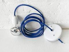Royal Blue Pendant Light Cord with Large Silver Globe Bulb