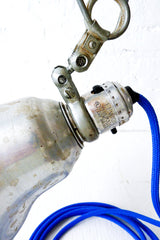 Vintage Clamp Light - Industrial Metal Shade w/ Blue Color Cloth Cord