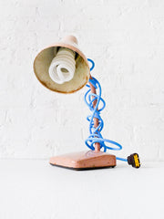 Vintage Pale Pink Retro Gooseneck Lamp with Baby Blue Textile Cord