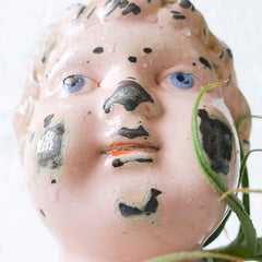 10% SALE Large Antique German Tin Head Air Plant Garden Vintage Bust Weathered Chubby Face