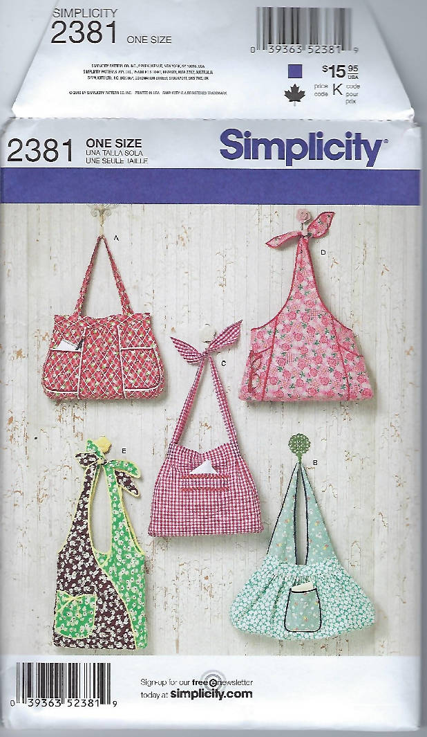 S2274, Simplicity Sewing Pattern Bags