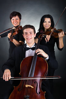 Two violin players and a cello player
