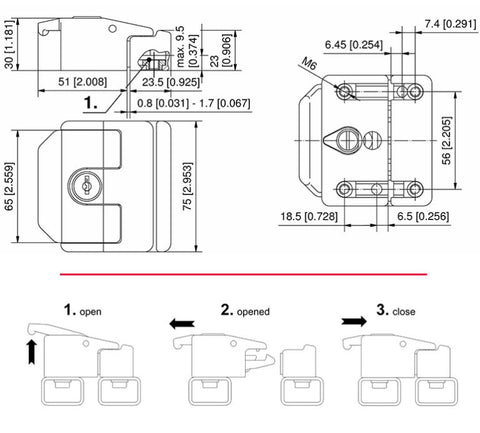 265-9610.00-01333 Slam Latch for sliding door, keyed alike DIRAK 1333