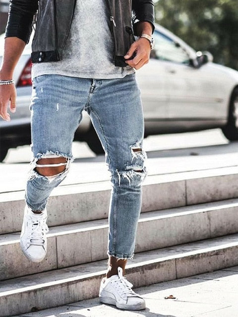 ripped zipper jeans mens