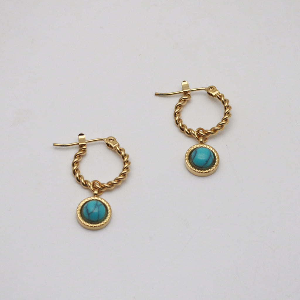 Turquoise Drop Hoop Earrings