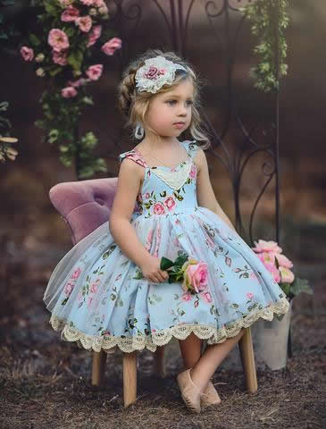 Colorful flower girl dresses -- Dusty rose, Azure, 