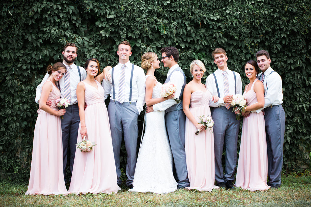 Mix and match long chiffon blush pink bridesmaid dresses  | 11 Pin-Worthy Blush Bridal Parties | Richaux Productions | Kennedy Blue