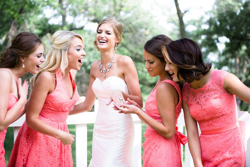 Take a pic with your bridesmaids while showing off your sparkly bling!