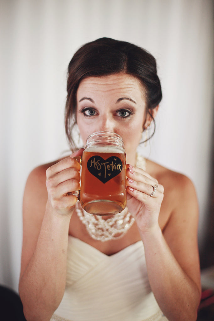 DIY, chalkboard mason jars. | A Whimsical Gold and Pink Wedding Day