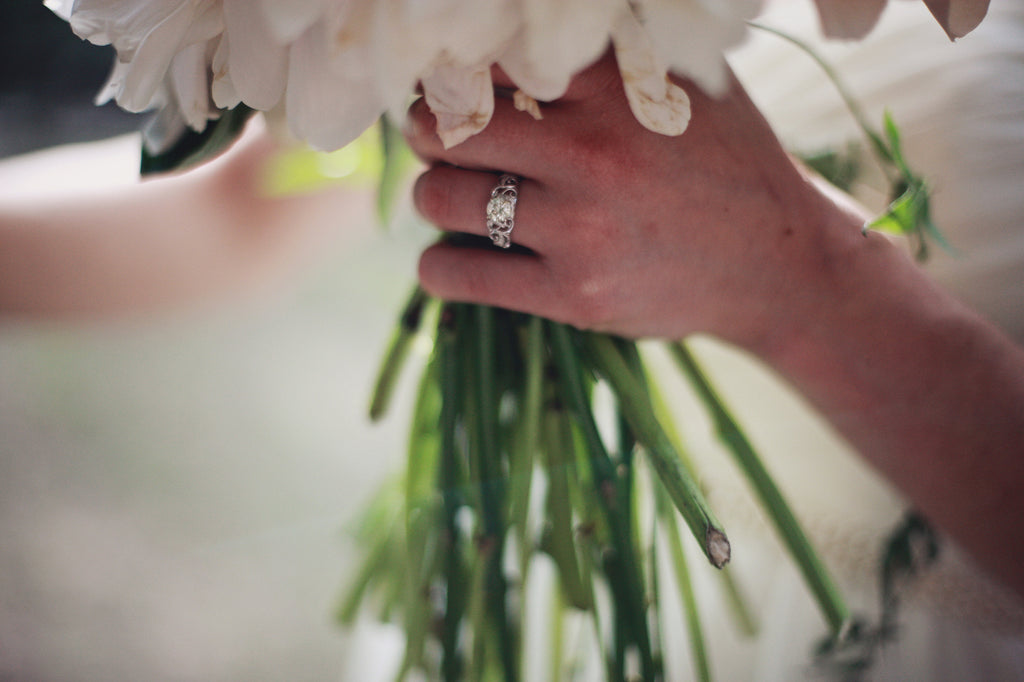 We're obsessed with this vintage wedding ring. | A Whimsical Gold and Pink Wedding Day