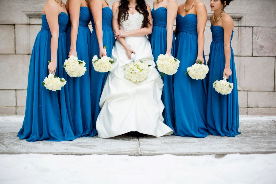 Choose long chiffon bridesmaid dresses for your winter wedding!