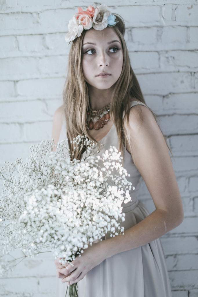 Latte colored bridesmaid dress | Moody Styled Shoot | Kennedy Blue Dresses