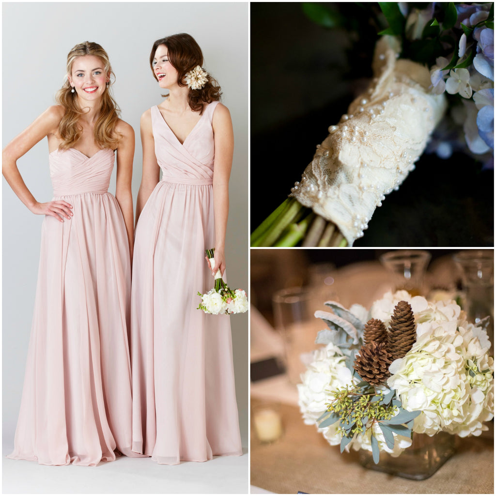 Kennedy Blue Blush Chiffon Bridesmaid Dresses for a Rustic Wedding